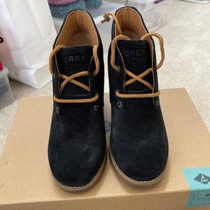 Sperry lace up suede wedge booties